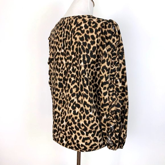 J. Crew Leopard Print Cotton Long Sleeve Ruffle Trim Blouse Sz S - Picture 7 of 16